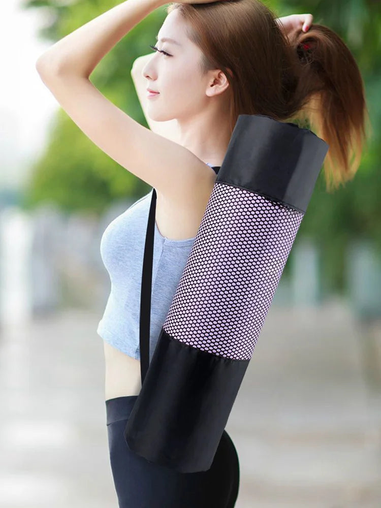 Yoga Mat Carry Bag Drawstring Shoulder Strap Oxford Fabric With Mesh Pocket Portable Yoga Equipment Storage Bag