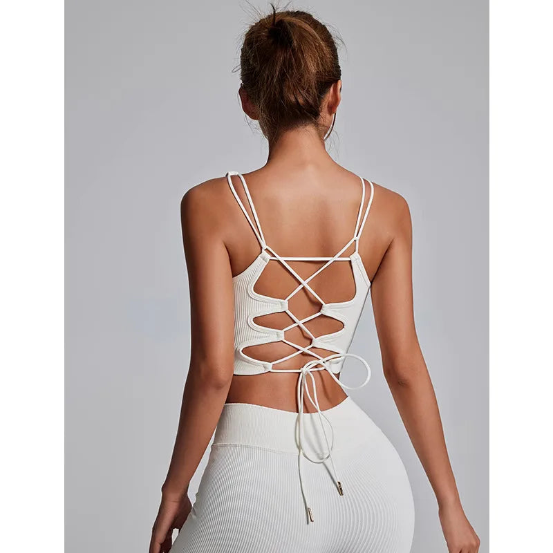 Yoga Sports Bras for Women Open Back Design Padded Crop Top Fitness Push Up Workout Running Gym Tops