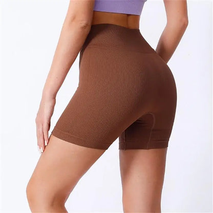 High-waisted Yoga Pant For Women, Designed To Lift And Shape, Tight-fitting With Solid Color And Ribbed Texture, Sports  Shorts