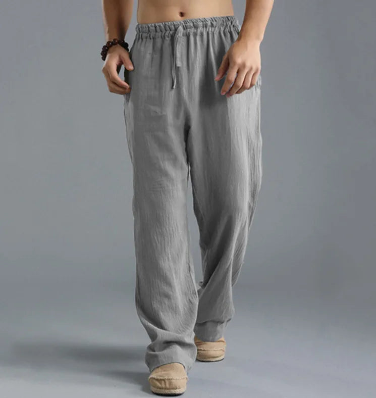 Mens Summer Casual Cotton Linen Loose Drawstring Yoga Pants Trousers  Men Clothing  Pantalones De Hombre Mens Pants