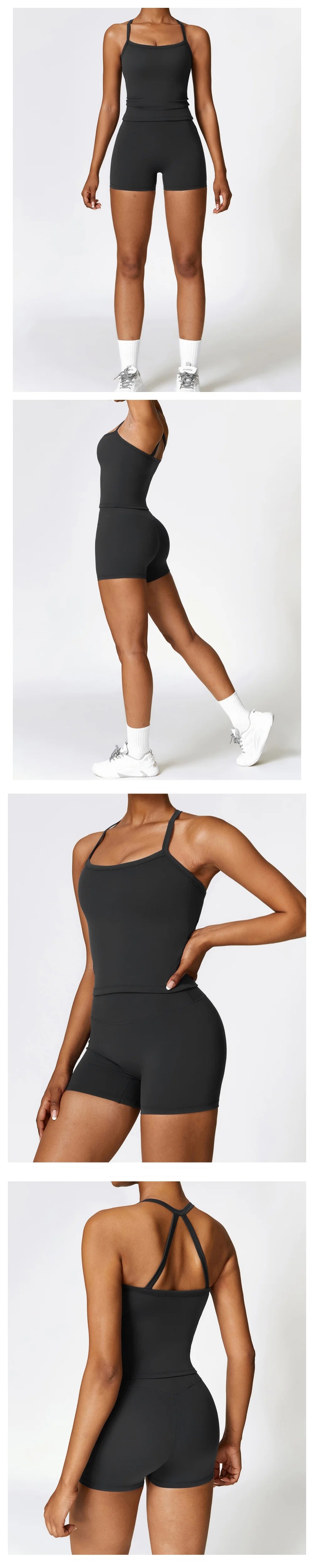 Women's Brushed Yoga Set with Padded Sports Bra & High Waisted Shorts Comfort Workout Outfit Matching Lounge Set