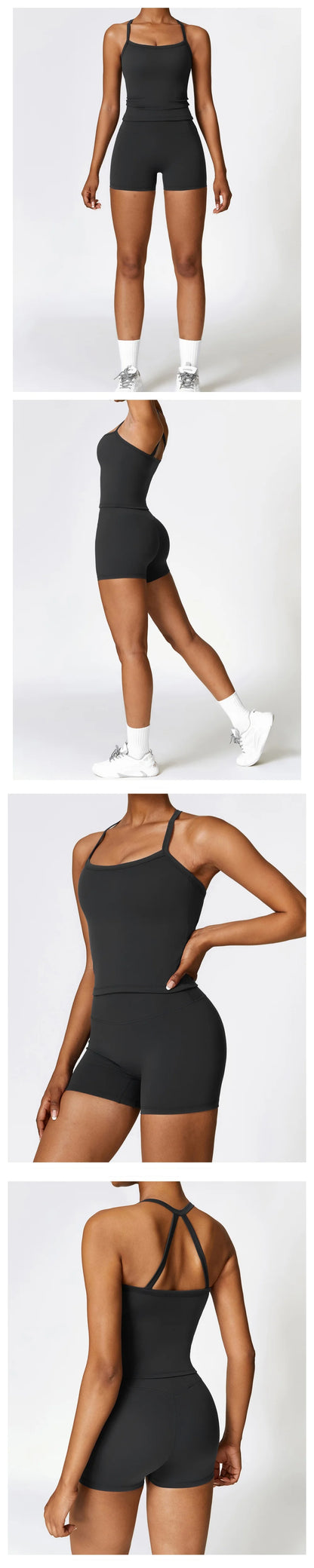 Women's Brushed Yoga Set with Padded Sports Bra & High Waisted Shorts Comfort Workout Outfit Matching Lounge Set