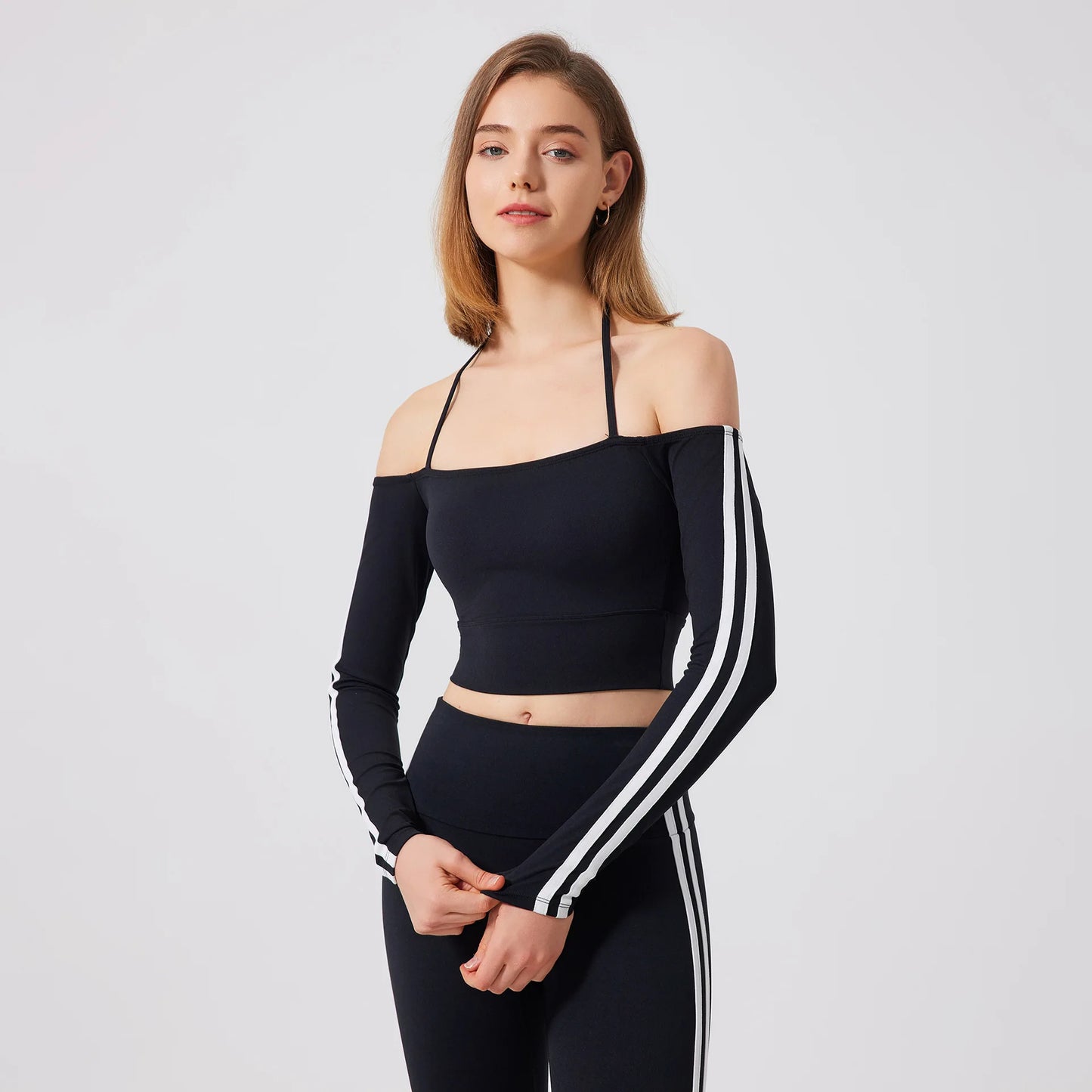 Yoga Tops for Women Long Sleeve Workout Shirts Gym T-shirts Off Shoulder Jogging Tights Activewear