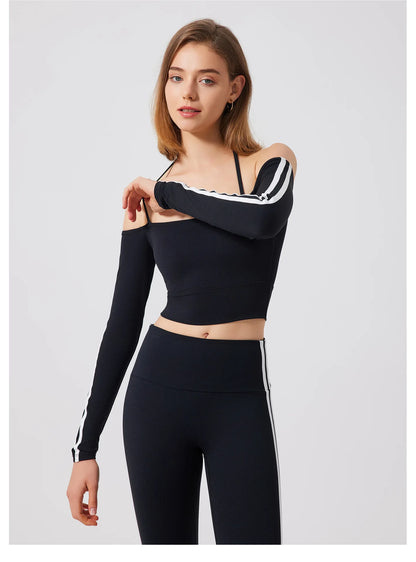 Yoga Tops for Women Long Sleeve Workout Shirts Gym T-shirts Off Shoulder Jogging Tights Activewear