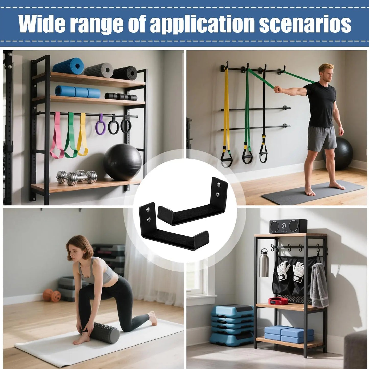 Yoga Mat Storage Rack Wall Mount Holder Exercise Mat Hanger Foam Roller Wall Hooks Gym Organizer for Hanging Fitness Bands Yoga