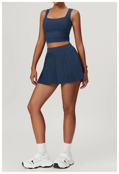 Yoga Sets Workout Sets for Women 2 Pieces Gym Suits Long Sleeved Outfits Zipper Fitness Jacket Running Short Skirt Sportswear