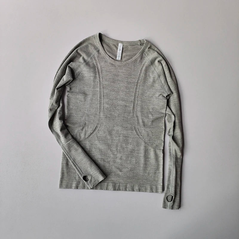 Yoga Clothes for Women, Sports Tops, Round Neck,, Seamless, Slim, Running Shirt Fitness Workout Long Sleeves Gym T shirt, Winter