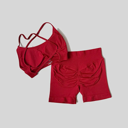 Yoga Set Workout Sets Women Tracksuit Gym Push Up Fitness Running Workout Sportswear Back Cross Sport Bra Leggings Shorts Suit