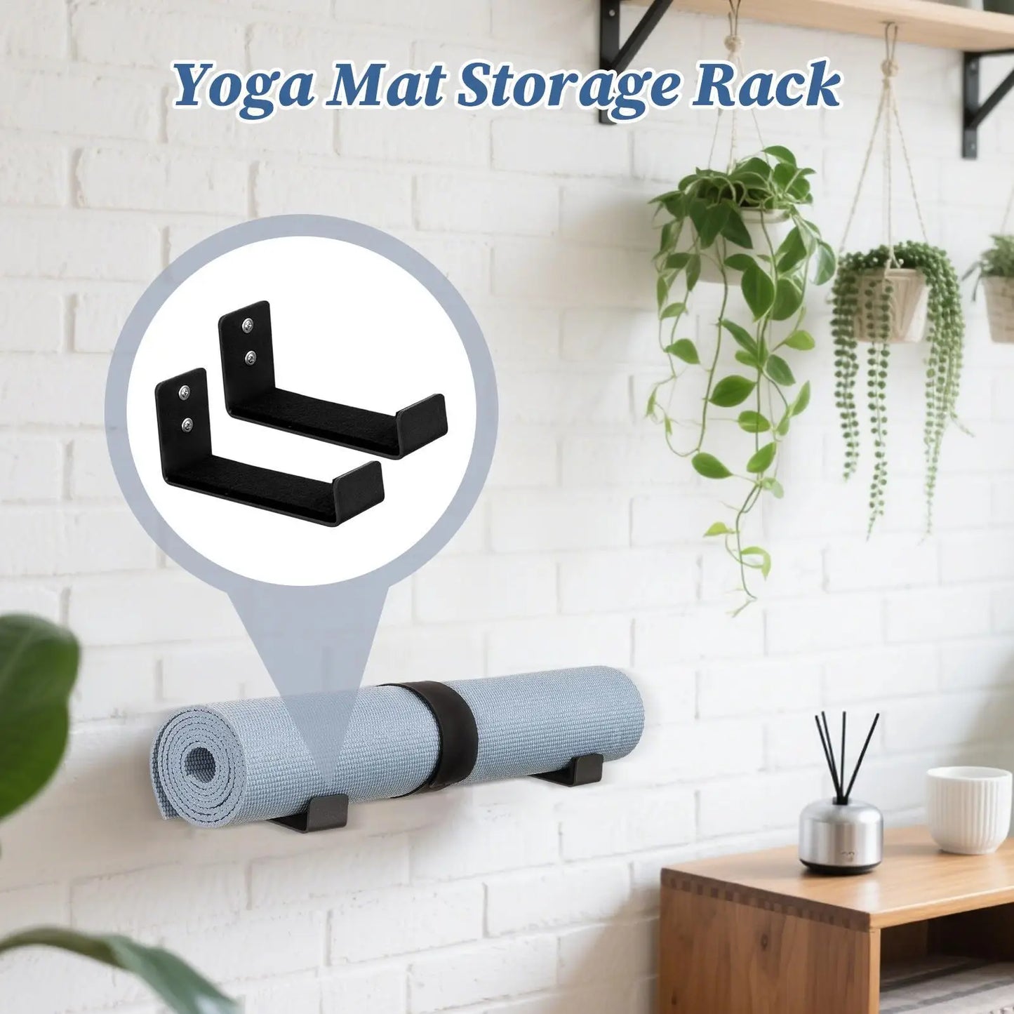 Yoga Mat Storage Rack Wall Mount Holder Exercise Mat Hanger Foam Roller Wall Hooks Gym Organizer for Hanging Fitness Bands Yoga
