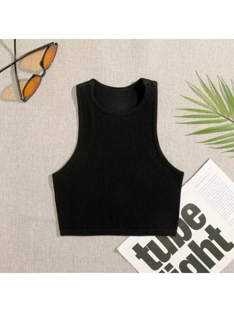 Yoga vest - Women's gym wear - Black and white striped design - Short-sleeved top - Seamless construction - Streetwear