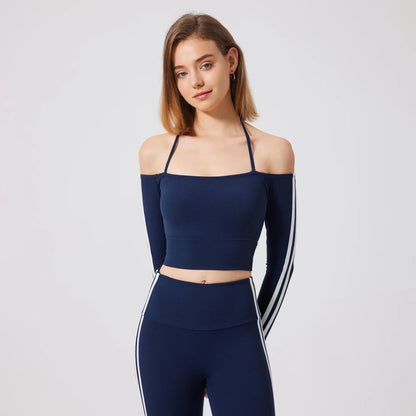 Yoga Tops for Women Long Sleeve Workout Shirts Gym T-shirts Off Shoulder Jogging Tights Activewear