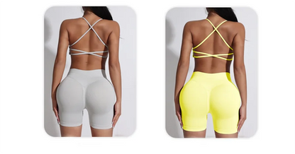 Yoga Set Workout Sets Women Tracksuit Gym Push Up Fitness Running Workout Sportswear Back Cross Sport Bra Leggings Shorts Suit