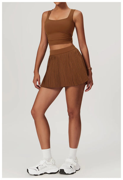 Yoga Sets Workout Sets for Women 2 Pieces Gym Suits Long Sleeved Outfits Zipper Fitness Jacket Running Short Skirt Sportswear