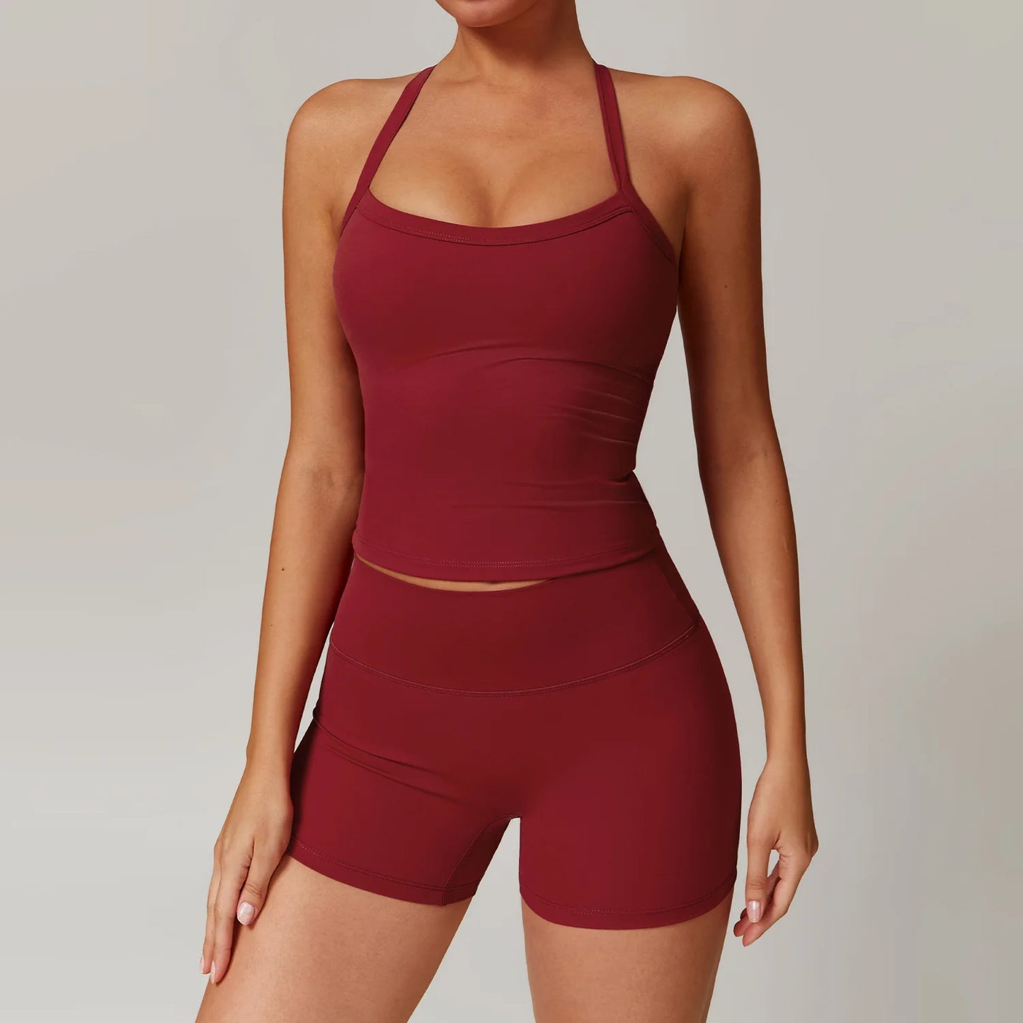 Women's Brushed Yoga Set with Padded Sports Bra & High Waisted Shorts Comfort Workout Outfit Matching Lounge Set