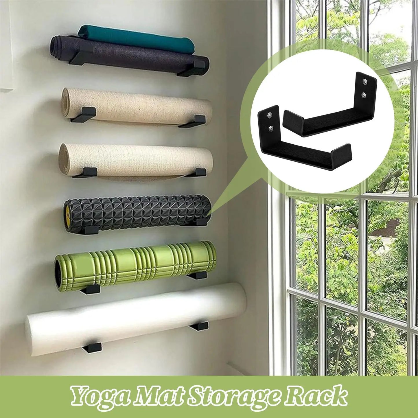 Yoga Mat Storage Rack Wall Mount Holder Exercise Mat Hanger Foam Roller Wall Hooks Gym Organizer for Hanging Fitness Bands Yoga