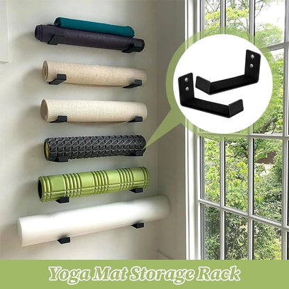 Yoga Mat Storage Rack Wall Mount Holder Exercise Mat Hanger Foam Roller Wall Hooks Gym Organizer for Hanging Fitness Bands Yoga