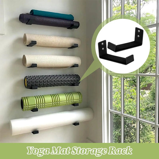 Yoga Mat Storage Rack Wall Mount Holder Exercise Mat Hanger Foam Roller Wall Hooks Gym Organizer for Hanging Fitness Bands Yoga