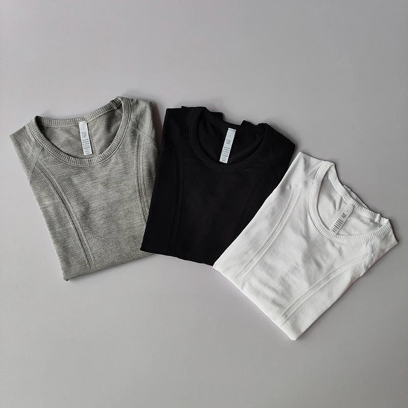 Yoga Clothes for Women, Sports Tops, Round Neck,, Seamless, Slim, Running Shirt Fitness Workout Long Sleeves Gym T shirt, Winter