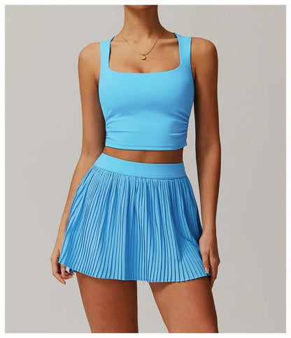 Yoga Sets Workout Sets for Women 2 Pieces Gym Suits Long Sleeved Outfits Zipper Fitness Jacket Running Short Skirt Sportswear