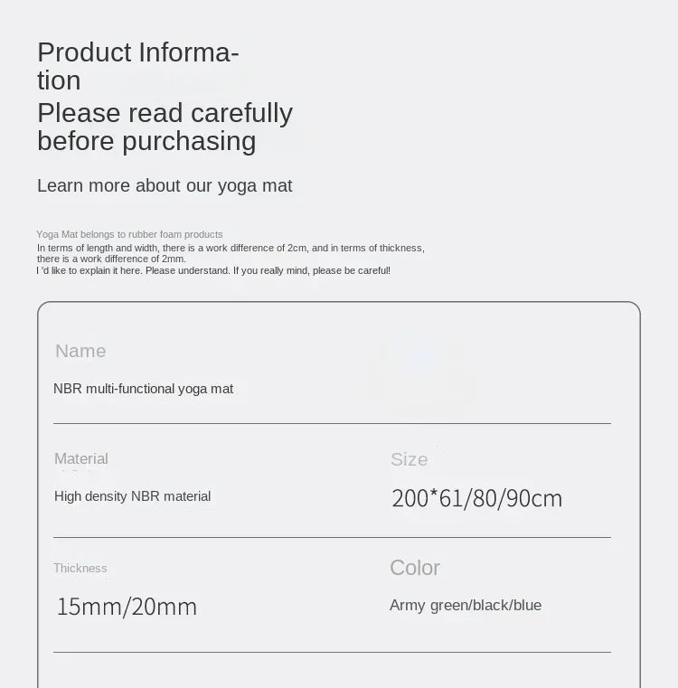 200*90cm Thick 20mm Men's Gym Mat Beginner Yoga Mat Thickened Widened and Lengthened Non-slip Sports Yoga Mat for Home