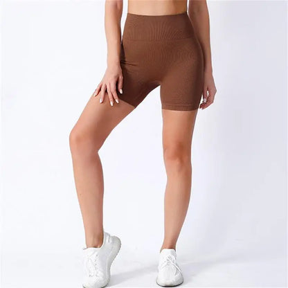 High-waisted Yoga Pant For Women, Designed To Lift And Shape, Tight-fitting With Solid Color And Ribbed Texture, Sports  Shorts