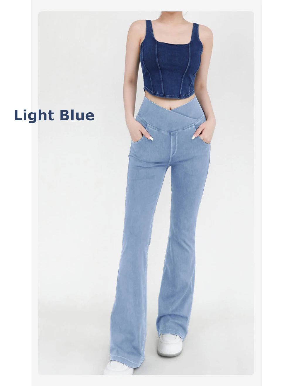 Yoga Jeans for Women Denim Pants Sexy Flared Trousers Lady Pants Hip Lifting and Cross Waist Design Indoor Sports Outdoor Flared