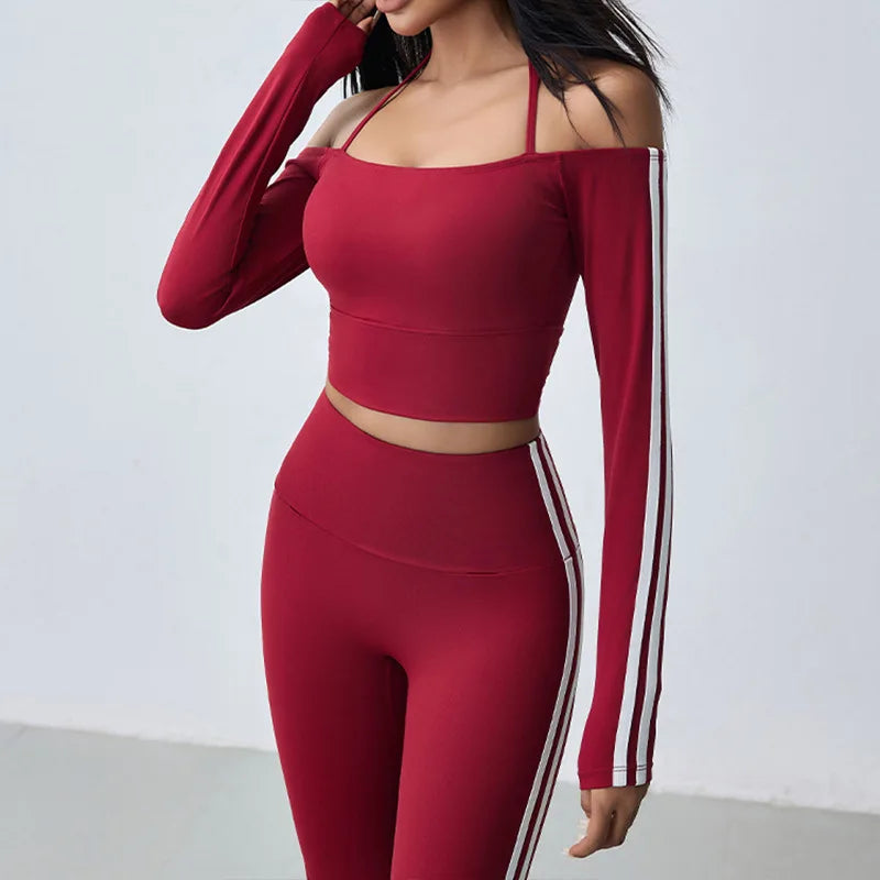 Yoga Tops for Women Long Sleeve Workout Shirts Gym T-shirts Off Shoulder Jogging Tights Activewear