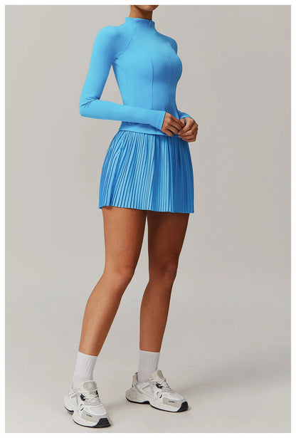 Yoga Sets Workout Sets for Women 2 Pieces Gym Suits Long Sleeved Outfits Zipper Fitness Jacket Running Short Skirt Sportswear