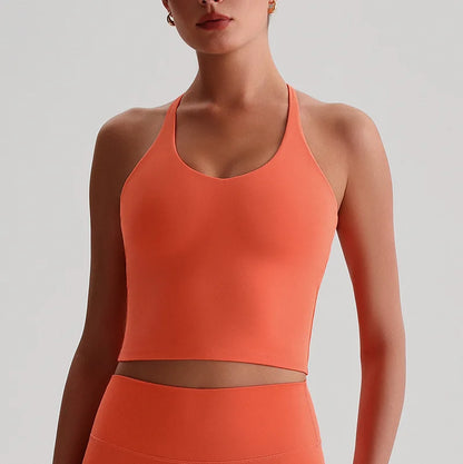 Women's Nude Yoga Wear Sexy Crossover Back Top Detachable Chest Pads Breathable Quick-drying Athletic Fitness Running Clothes