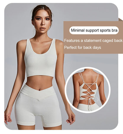 Yoga Sports Bras for Women Open Back Design Padded Crop Top Fitness Push Up Workout Running Gym Tops