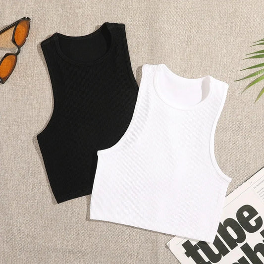 Yoga vest - Women's gym wear - Black and white striped design - Short-sleeved top - Seamless construction - Streetwear