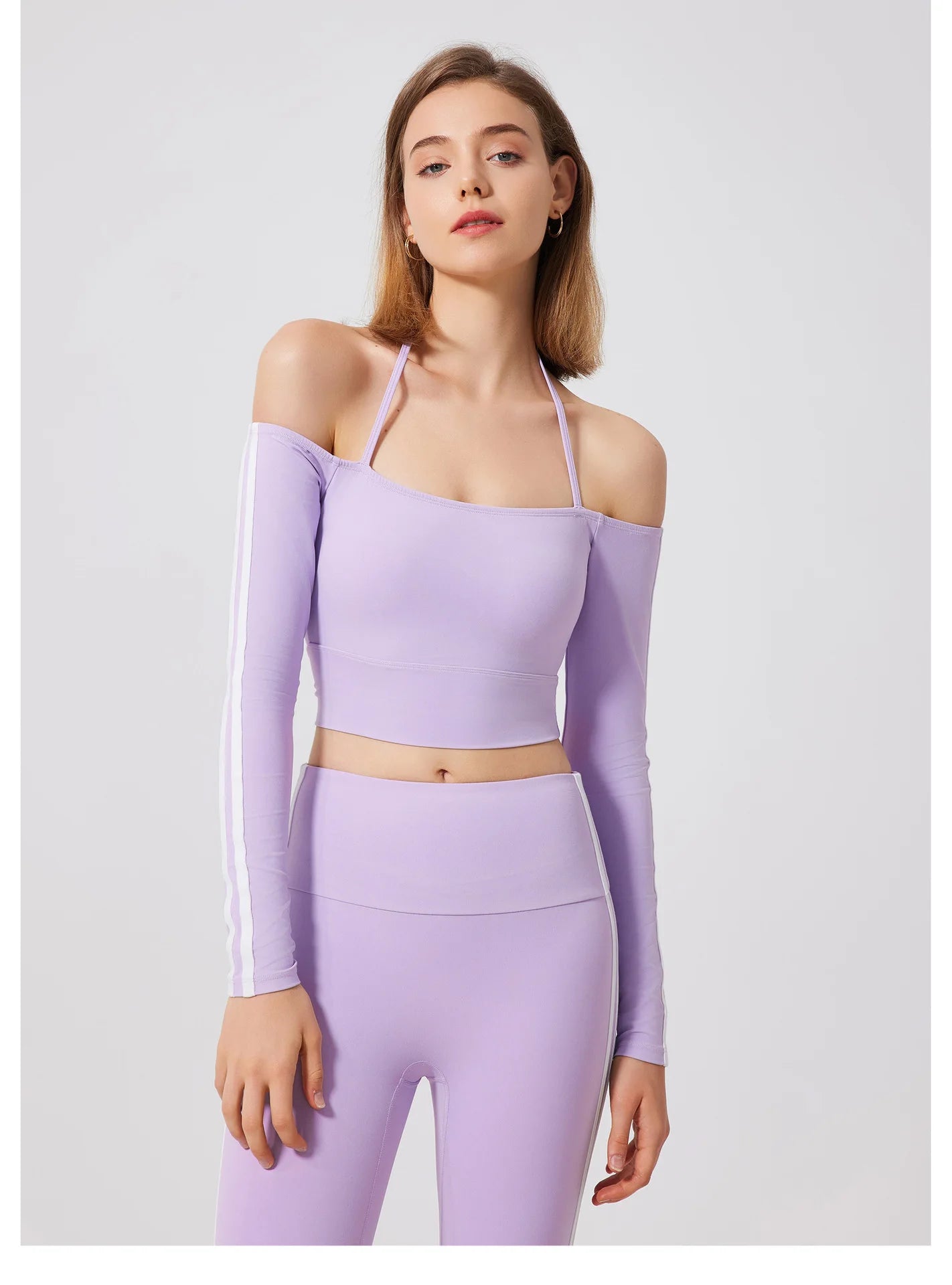 Yoga Tops for Women Long Sleeve Workout Shirts Gym T-shirts Off Shoulder Jogging Tights Activewear