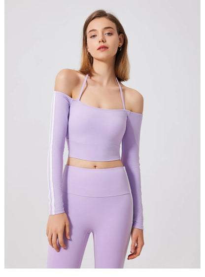 Yoga Tops for Women Long Sleeve Workout Shirts Gym T-shirts Off Shoulder Jogging Tights Activewear