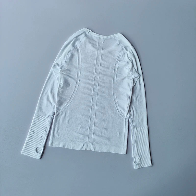 Yoga Clothes for Women, Sports Tops, Round Neck,, Seamless, Slim, Running Shirt Fitness Workout Long Sleeves Gym T shirt, Winter