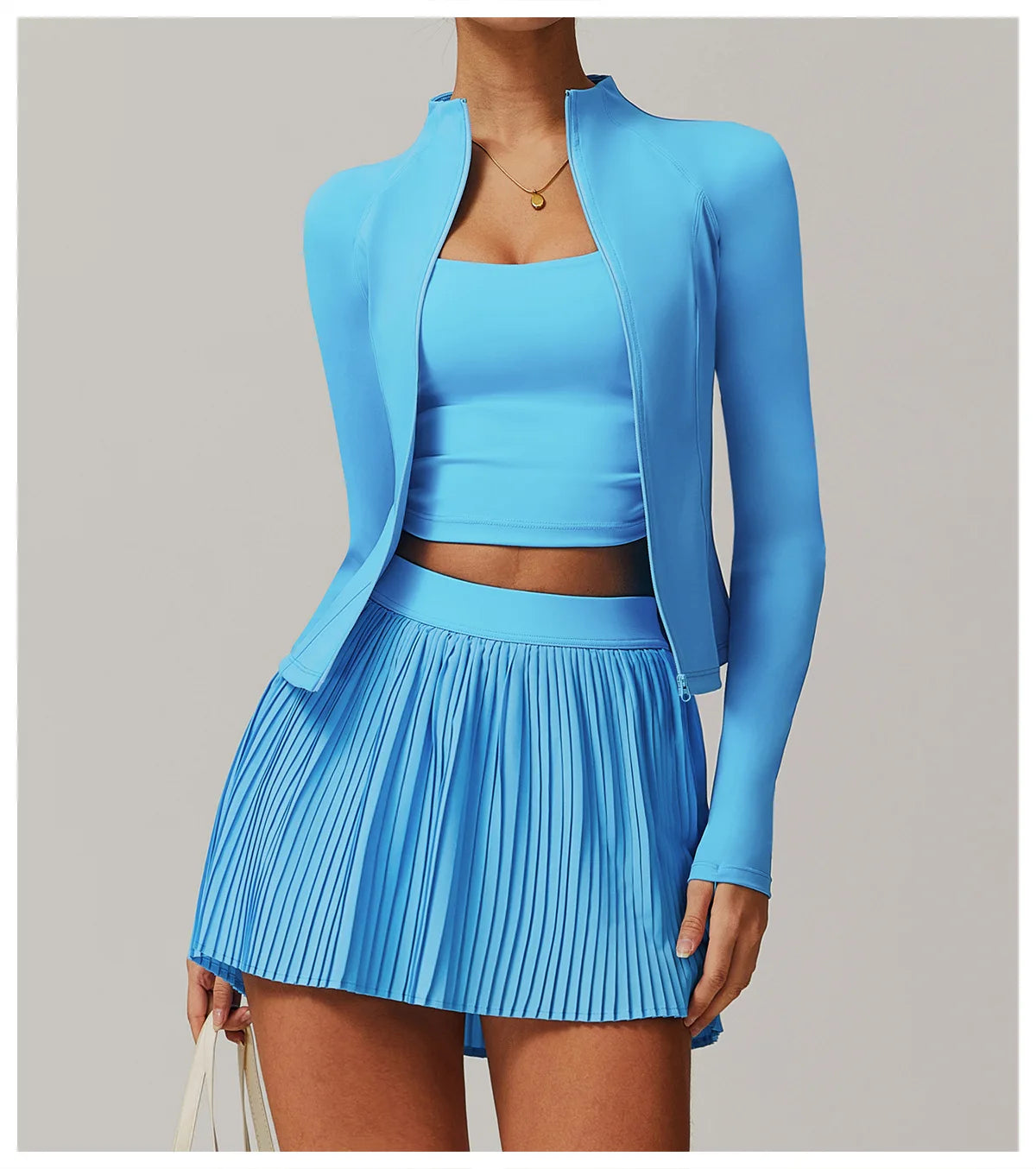 Yoga Sets Workout Sets for Women 2 Pieces Gym Suits Long Sleeved Outfits Zipper Fitness Jacket Running Short Skirt Sportswear