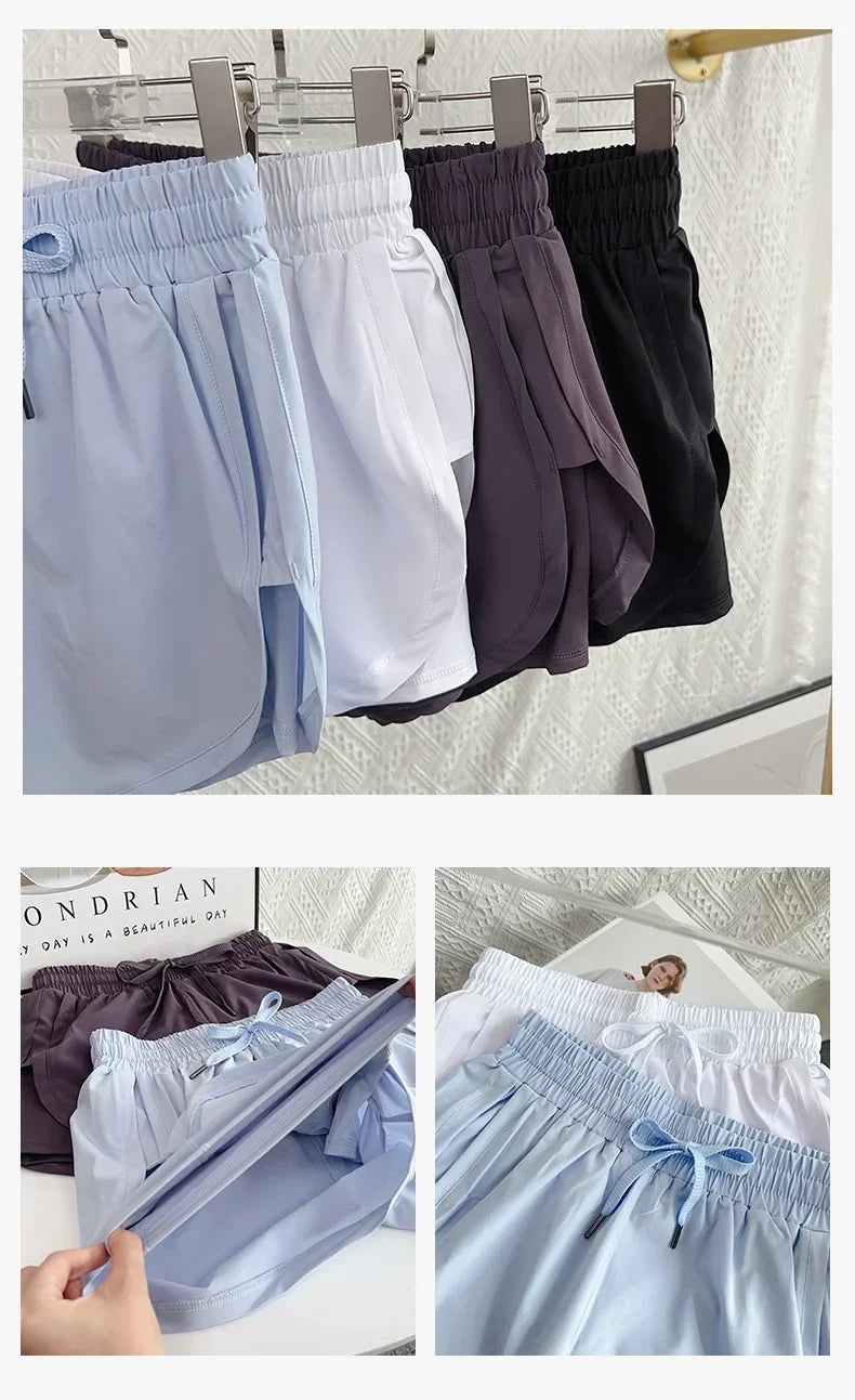 Yoga Sports Women Shorts High Waist Double Layered Quick-Dry Breathable Athletic Shorts Outdoor Leisure Running Fitness Shorts