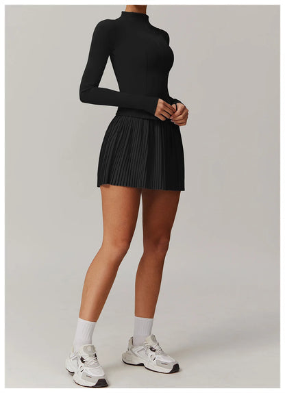 Yoga Sets Workout Sets for Women 2 Pieces Gym Suits Long Sleeved Outfits Zipper Fitness Jacket Running Short Skirt Sportswear