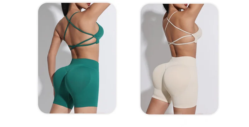 Yoga Set Workout Sets Women Tracksuit Gym Push Up Fitness Running Workout Sportswear Back Cross Sport Bra Leggings Shorts Suit