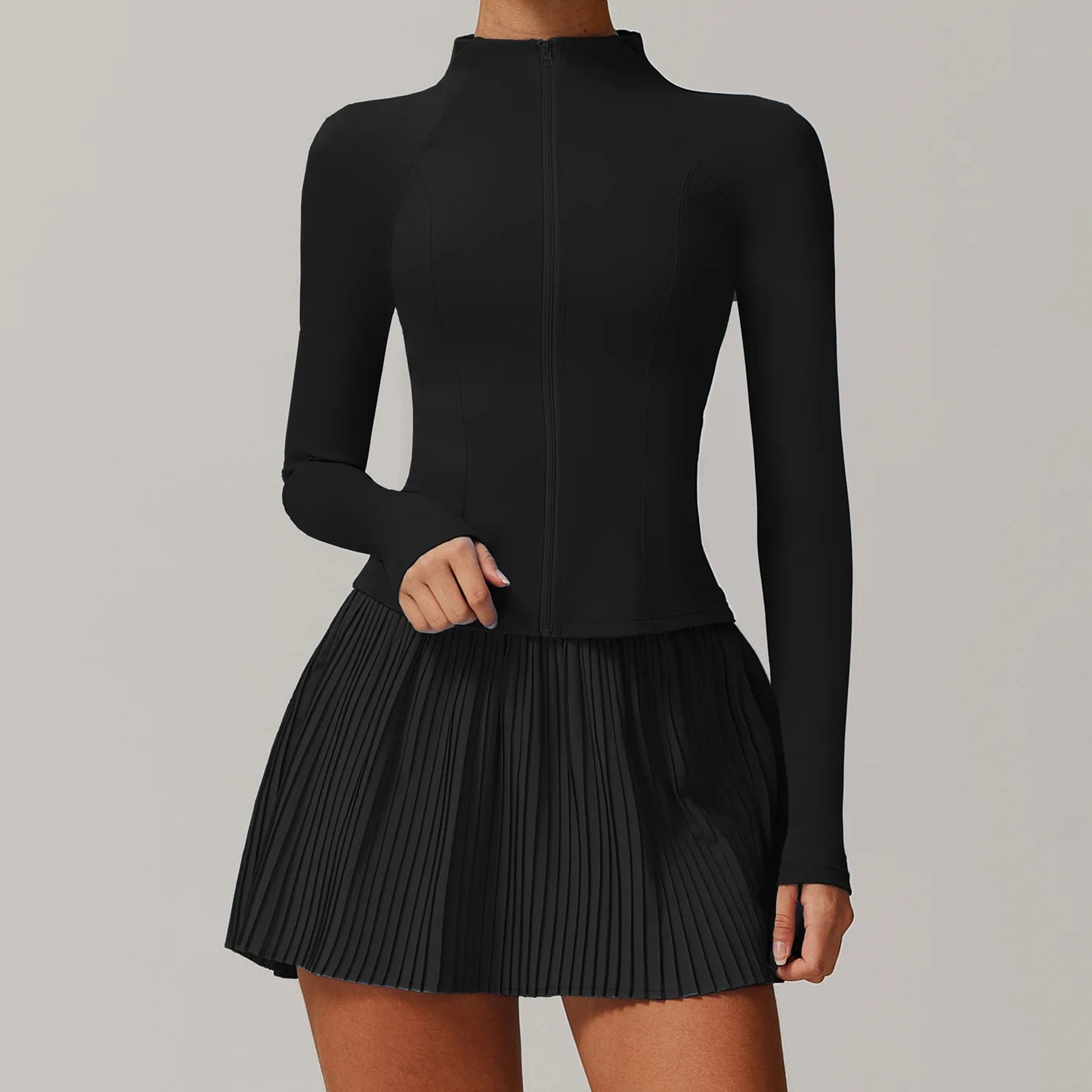 Yoga Sets Workout Sets for Women 2 Pieces Gym Suits Long Sleeved Outfits Zipper Fitness Jacket Running Short Skirt Sportswear