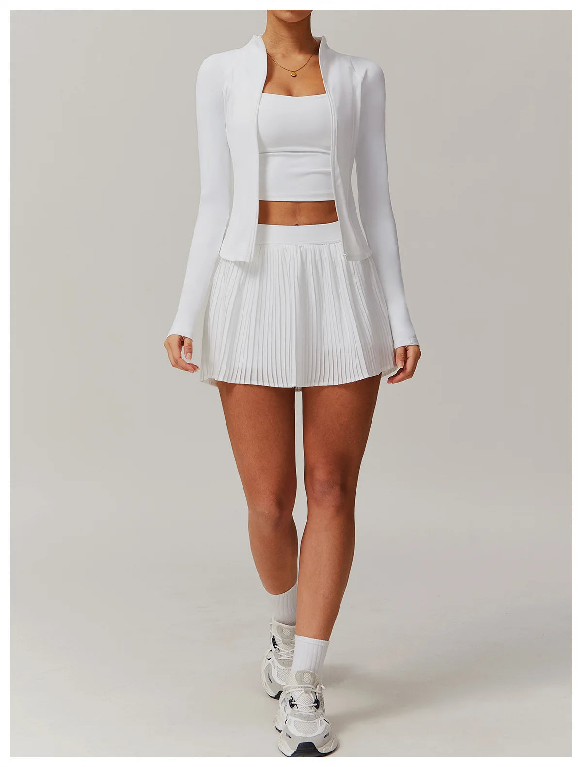 Yoga Sets Workout Sets for Women 2 Pieces Gym Suits Long Sleeved Outfits Zipper Fitness Jacket Running Short Skirt Sportswear