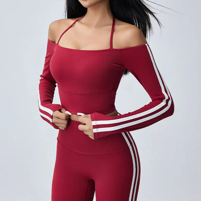 Yoga Tops for Women Long Sleeve Workout Shirts Gym T-shirts Off Shoulder Jogging Tights Activewear
