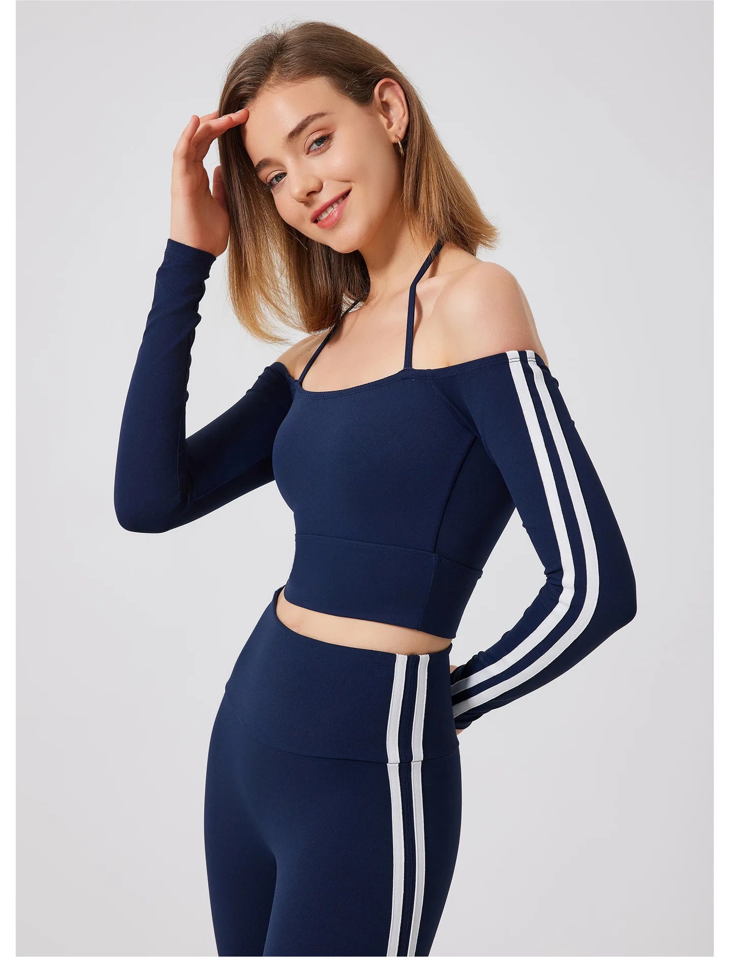 Yoga Tops for Women Long Sleeve Workout Shirts Gym T-shirts Off Shoulder Jogging Tights Activewear