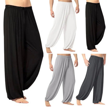 Men's Pant Solid Color Yoga Pant Morning Exercise Tai Chi Pants Casual Wide Leg Pants Long Pants Male Slacks