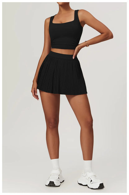 Yoga Sets Workout Sets for Women 2 Pieces Gym Suits Long Sleeved Outfits Zipper Fitness Jacket Running Short Skirt Sportswear