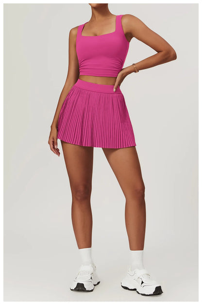 Yoga Sets Workout Sets for Women 2 Pieces Gym Suits Long Sleeved Outfits Zipper Fitness Jacket Running Short Skirt Sportswear