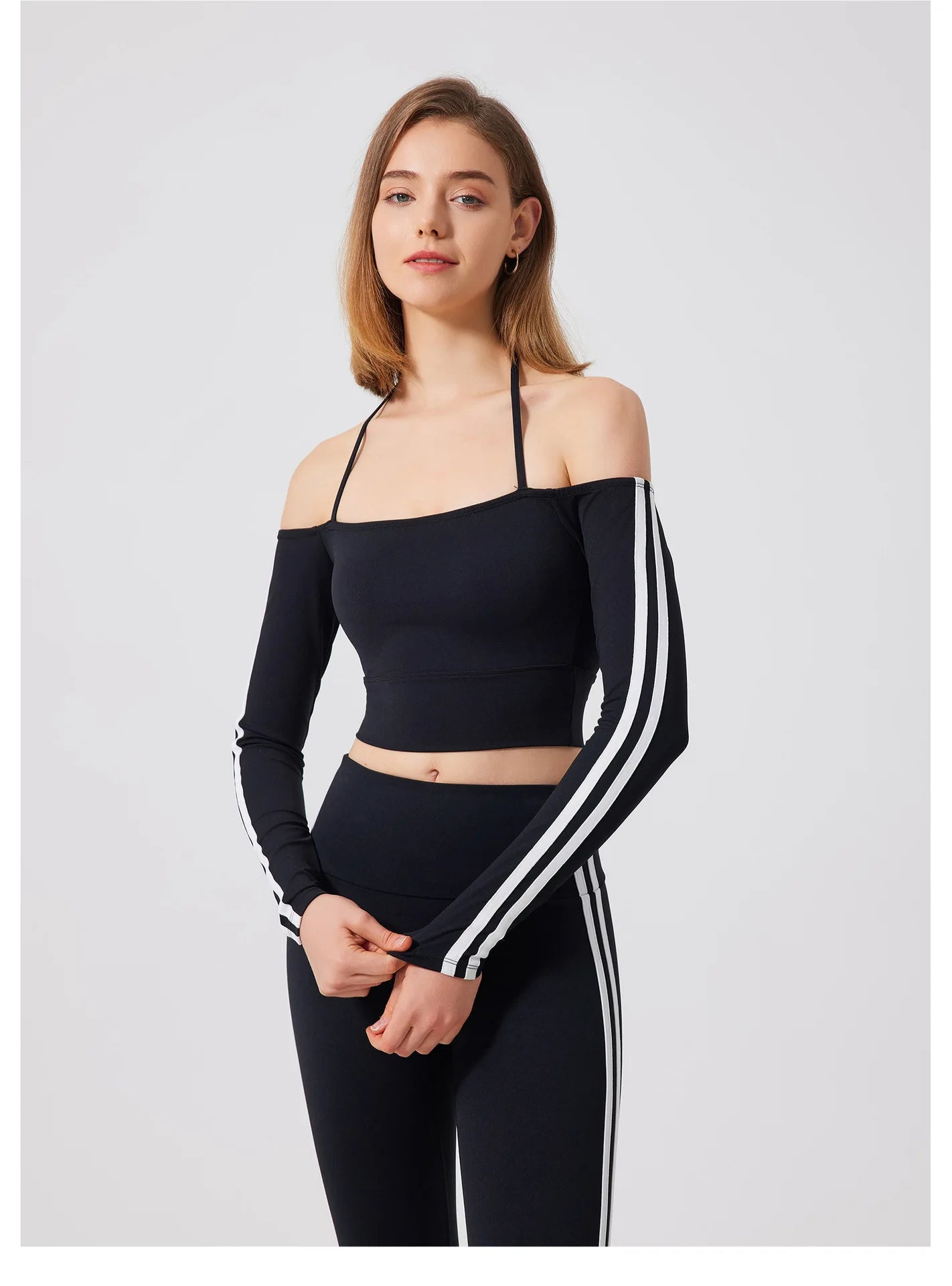 Yoga Tops for Women Long Sleeve Workout Shirts Gym T-shirts Off Shoulder Jogging Tights Activewear