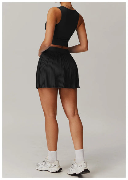 Yoga Sets Workout Sets for Women 2 Pieces Gym Suits Long Sleeved Outfits Zipper Fitness Jacket Running Short Skirt Sportswear