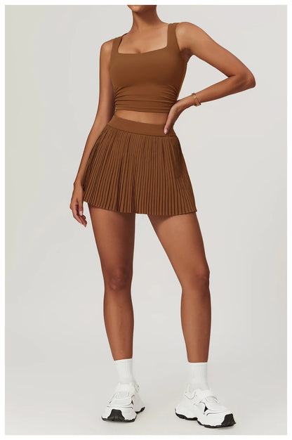 Yoga Sets Workout Sets for Women 2 Pieces Gym Suits Long Sleeved Outfits Zipper Fitness Jacket Running Short Skirt Sportswear