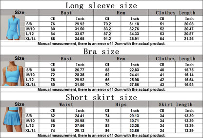 Yoga Sets Workout Sets for Women 2 Pieces Gym Suits Long Sleeved Outfits Zipper Fitness Jacket Running Short Skirt Sportswear
