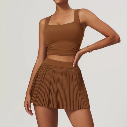 Yoga Sets Workout Sets for Women 2 Pieces Gym Suits Long Sleeved Outfits Zipper Fitness Jacket Running Short Skirt Sportswear